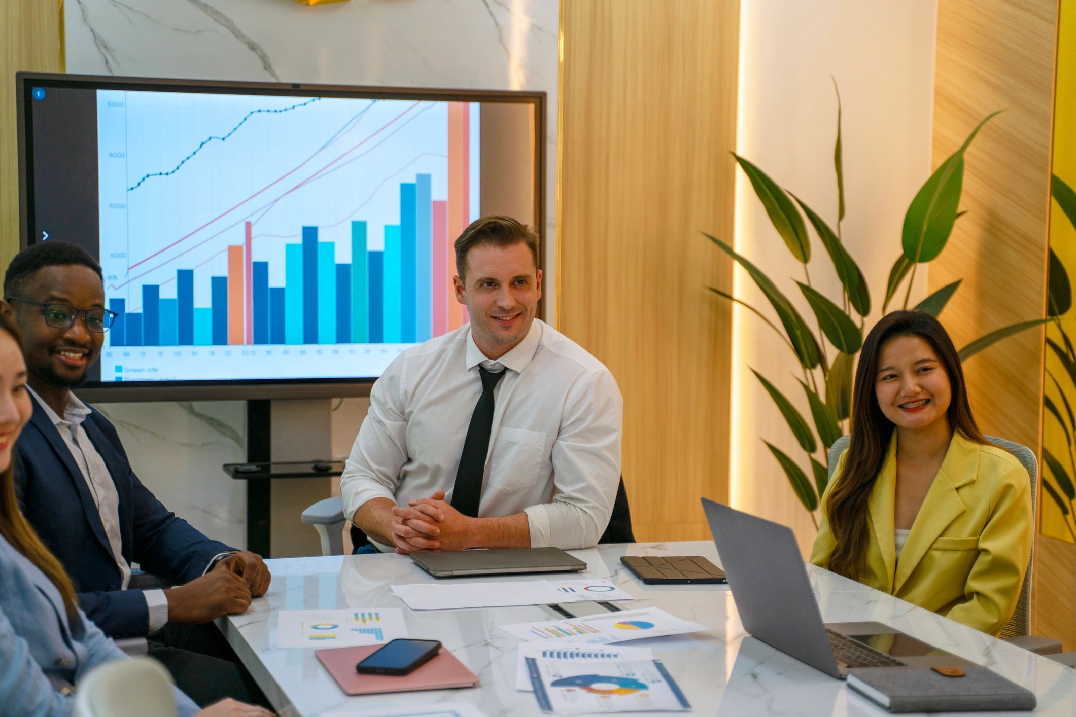 Team discussing strategy in a meeting room